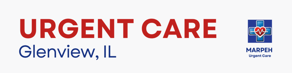 a red and blue text Glenview