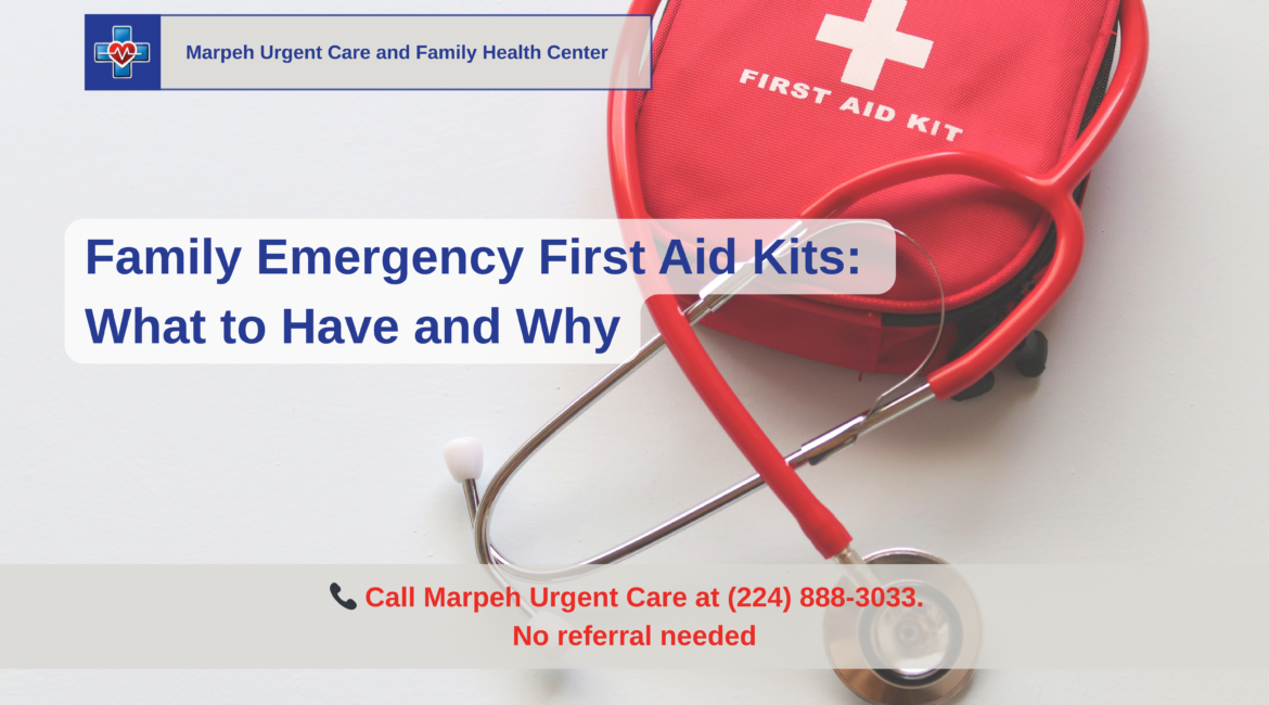 Family emergency first aid kit at home in Niles Illinois